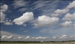 Pulkovo airport. A view to the clouds above us and from the taxiway Bravo to the runway 28R.